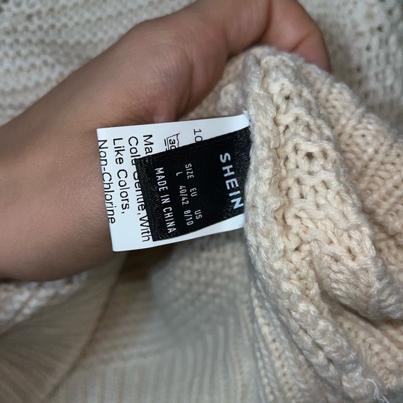 Shein Pom Pom Drop Shoulder Cropped Sweater in Beige — Large - Picture 5 of 9